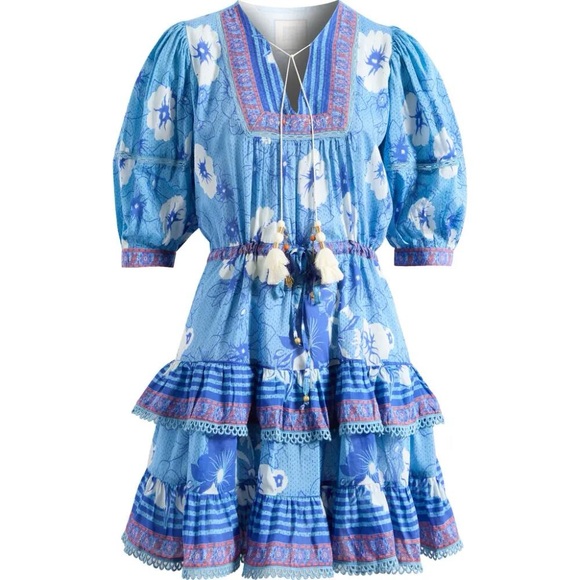 Bell by ALICIA BELL 🤍 Kate Print Cover-Up Minidress in Blue White Flowers - Picture 1 of 5